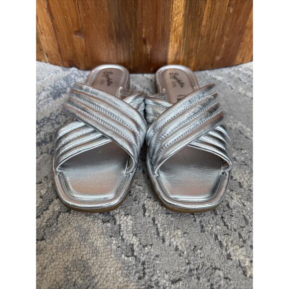 Seychelles Shoes - Seychelles Leather Crossband Slide Sandals Word for Word Silver Leather 8.5
